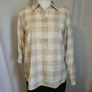 TOMMY HILFIGER Plaid Button Up Shirt, Tan & Cream, Size Medium, NWOT